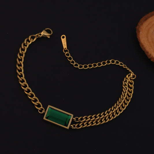 Korean Luxury Green Gem Chain Bracelet - ZIPPORY