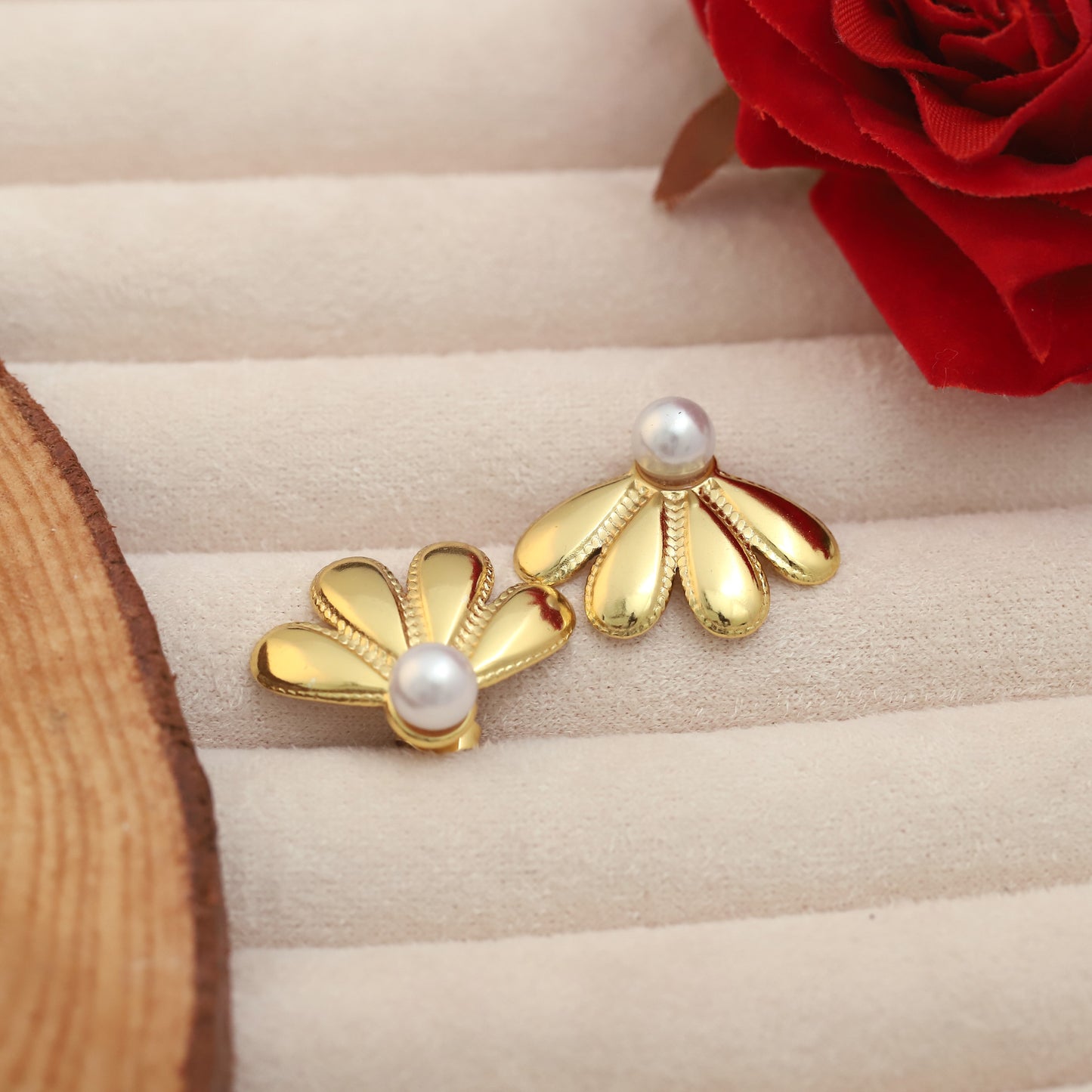 Korean Pearl Shell Gold Stud Earrings - ZIPPORY