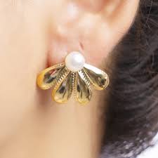 Korean Pearl Shell Gold Stud Earrings - ZIPPORY