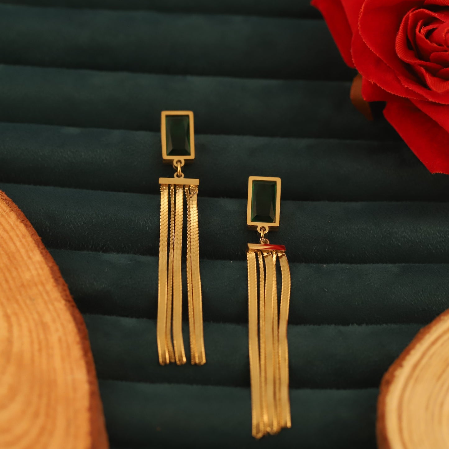 Korean Style Emerald Dangle Earrings - ZIPPORY