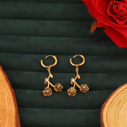 Rose Flower Stone Hoop Dangle Earrings - ZIPPORY