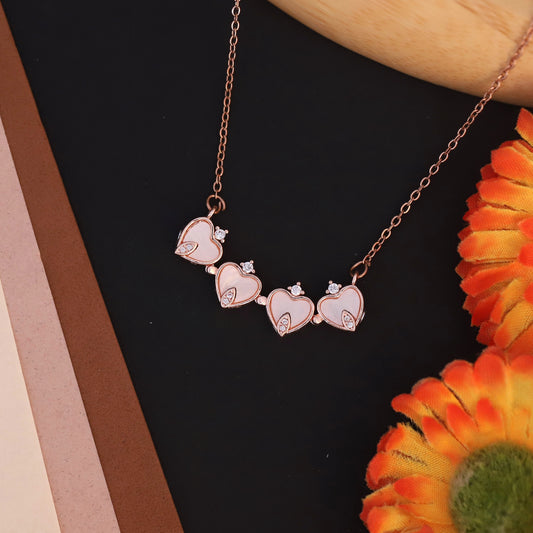 Rose Gold Plated Heart Shaped Magnetic Necklace with Crown Charms - ZIPPORY