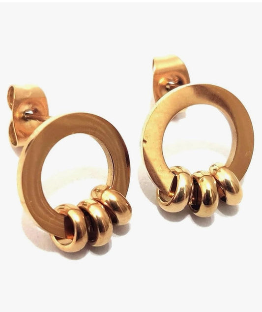 Round Rose Gold Bali Stud Earrings - ZIPPORY