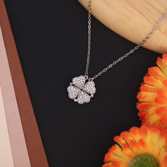Sparkling Silver Plated Four Heart Pendant Necklace - ZIPPORY