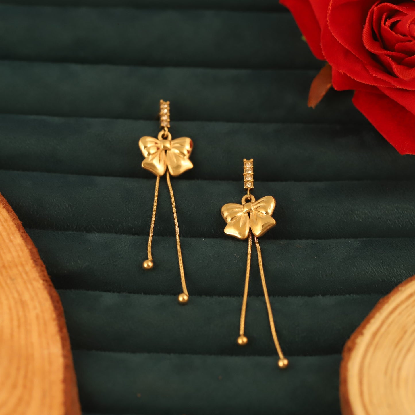 Stunning Bow Gold Plated Chain Dangle Earrings - ZIPPORY