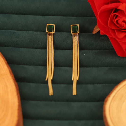 Stunning Emerald Stone Dangle Earrings - ZIPPORY