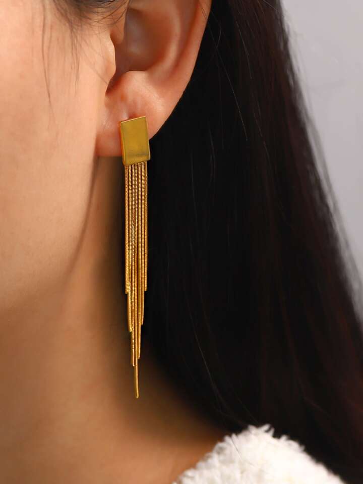 Western Stylish Long Dazzling Tassel Dangle Earrings - ZIPPORY