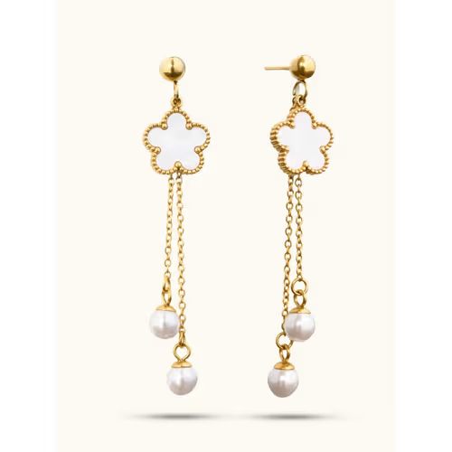 White Clover Thread Pearl Earrings - ZIPPORY