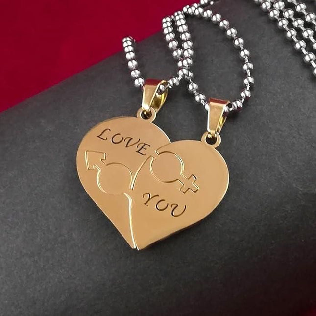 Gift Love You Heart Shape Gold Plated Pendant Chain For Couple