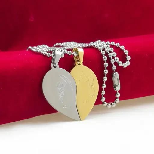 Love You Heart Shape Valentine Pendant with Chain Multi colour Stainless Steel Pendant for Couple