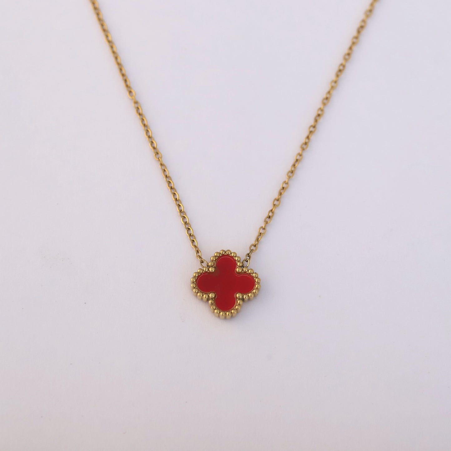22K Gold Plated Red Clover Necklace - ZIPPORY