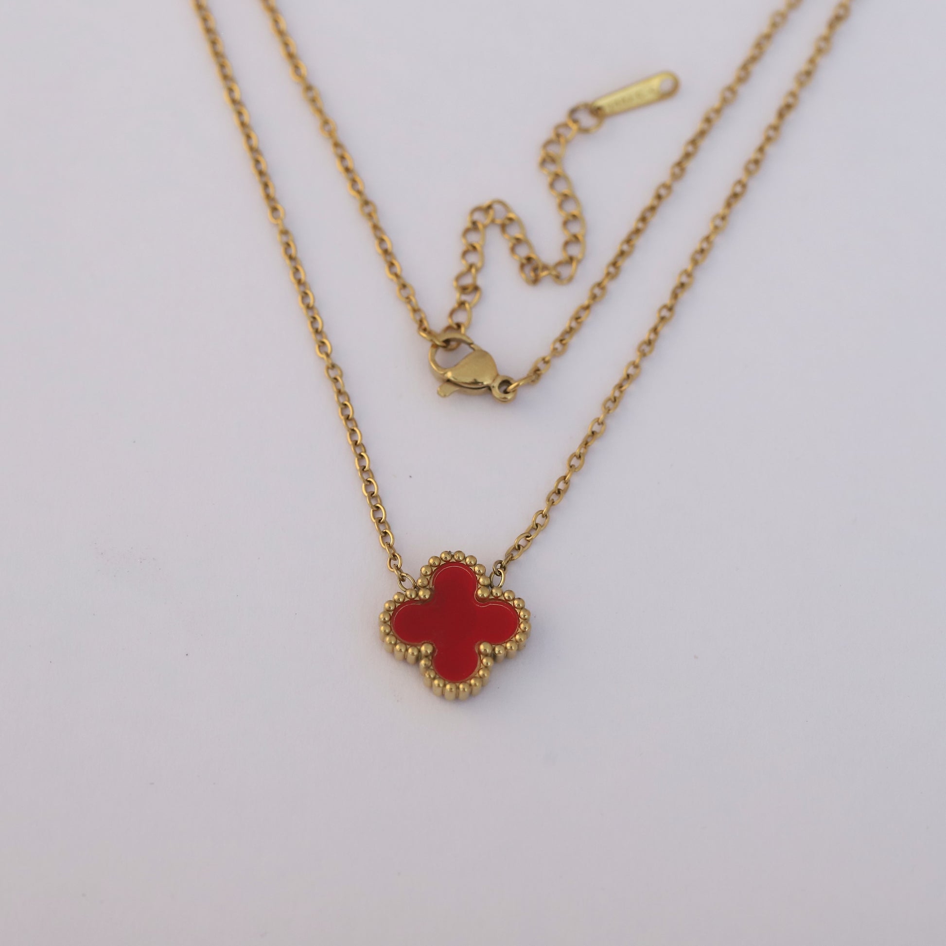 22K Gold Plated Red Clover Necklace - ZIPPORY