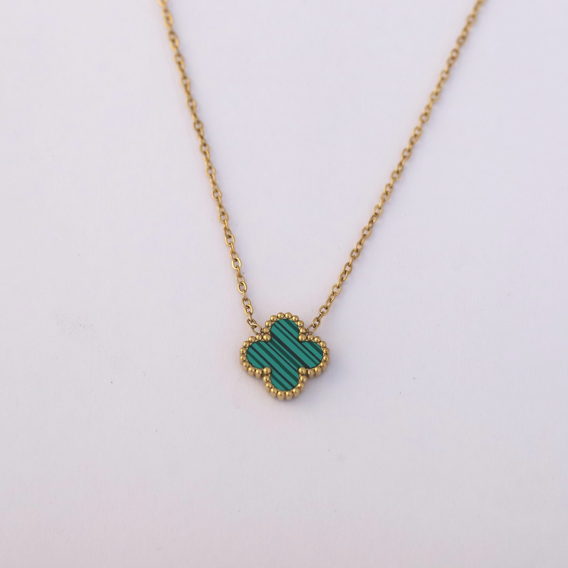 22K Gold Plated Green Clover Necklace - ZIPPORY
