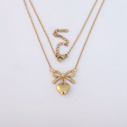 Elegant Bow & Heart Pendant Necklace - ZIPPORY