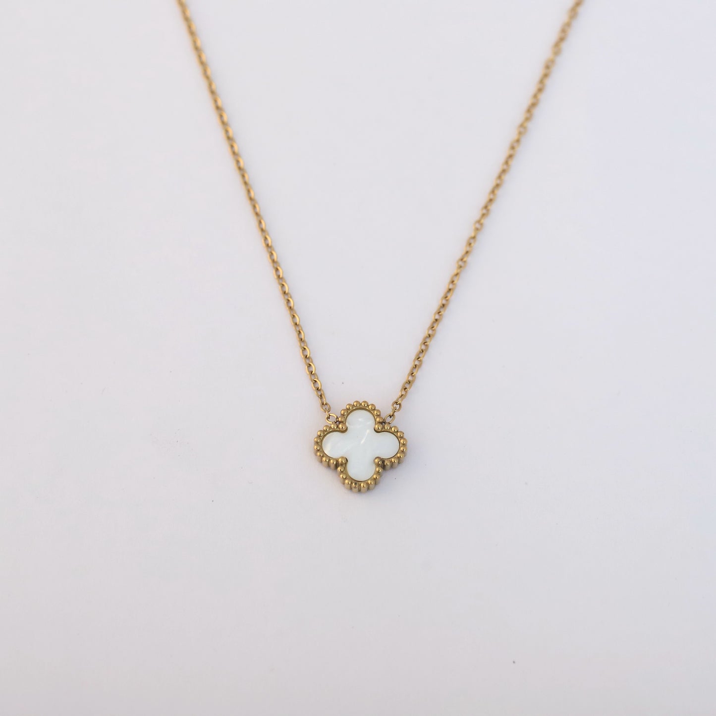 22K Gold Plated White Clover Necklace - ZIPPORY