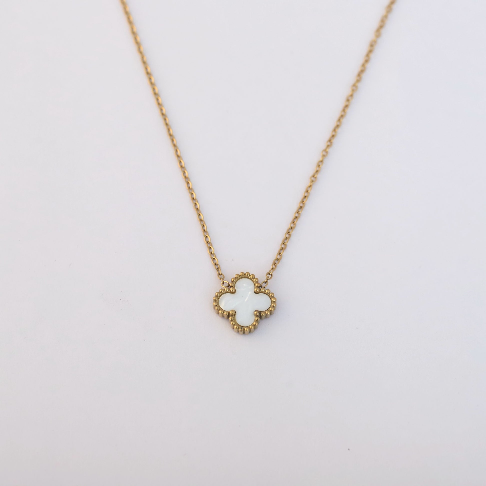 22K Gold Plated White Clover Necklace - ZIPPORY