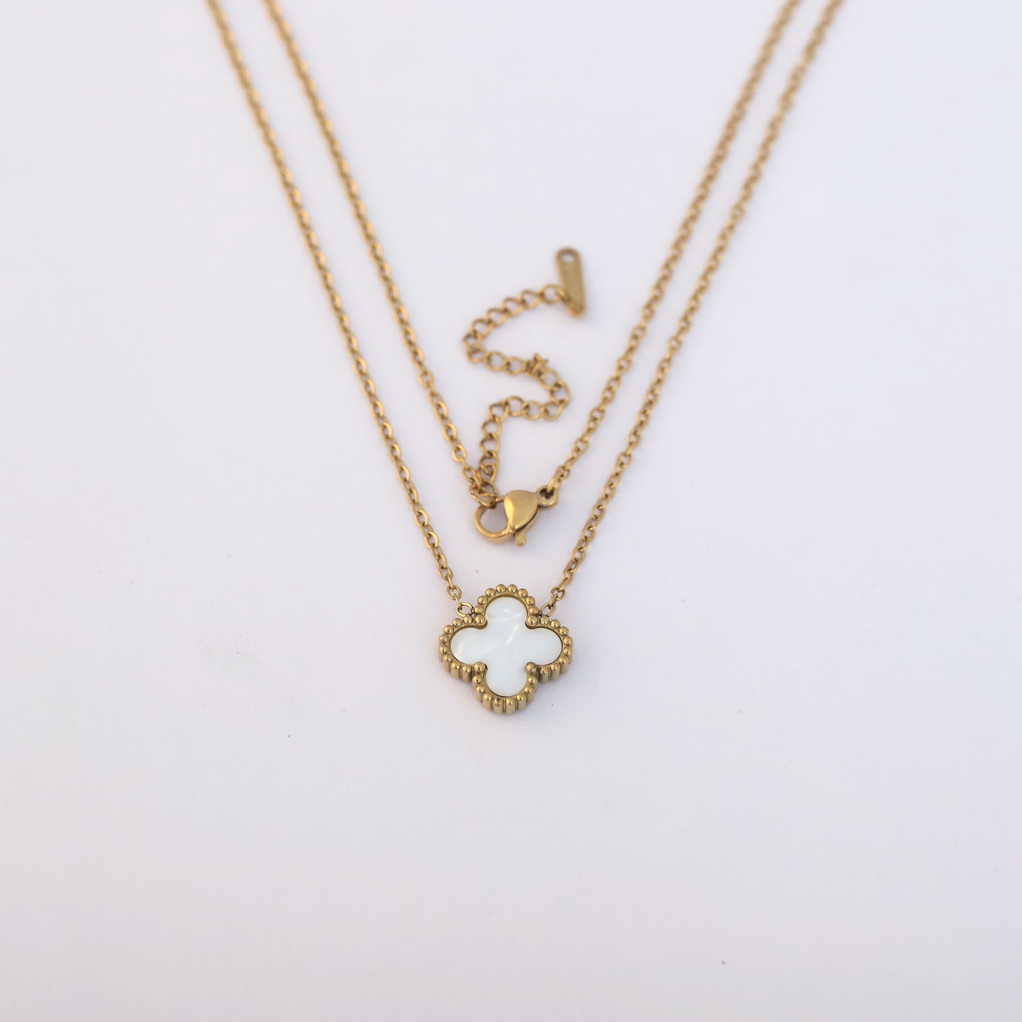 22K Gold Plated White Clover Necklace - ZIPPORY
