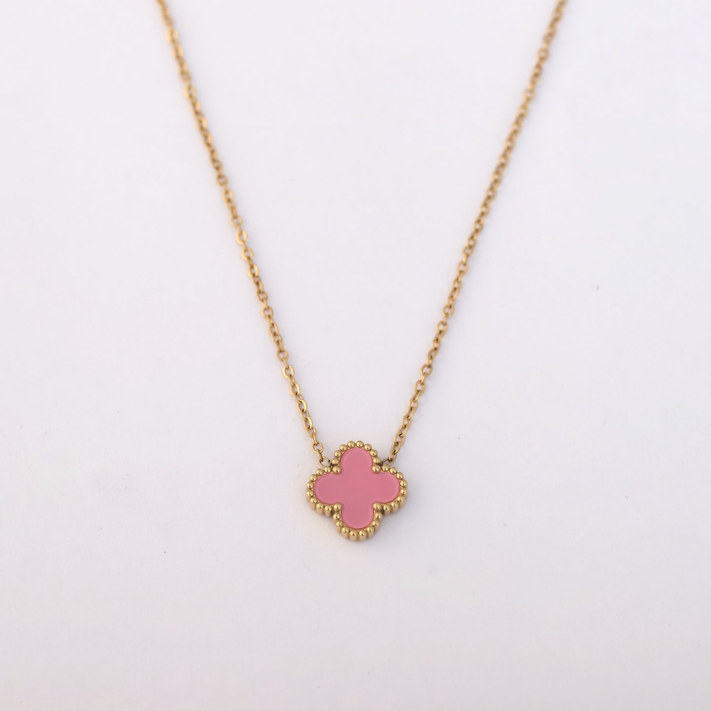 22K Gold Plated Pink Clover Necklace - ZIPPORY