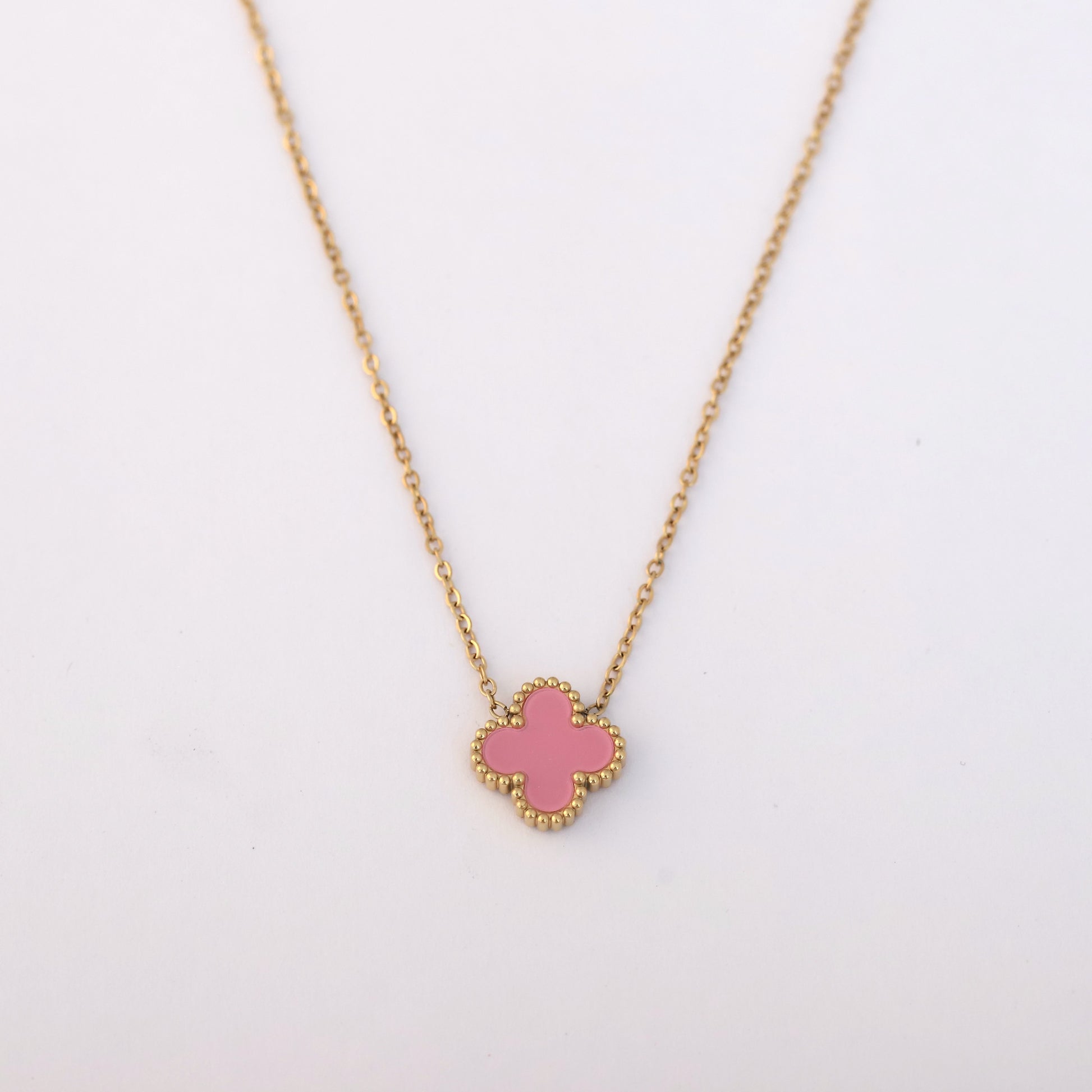 22K Gold Plated Pink Clover Necklace - ZIPPORY