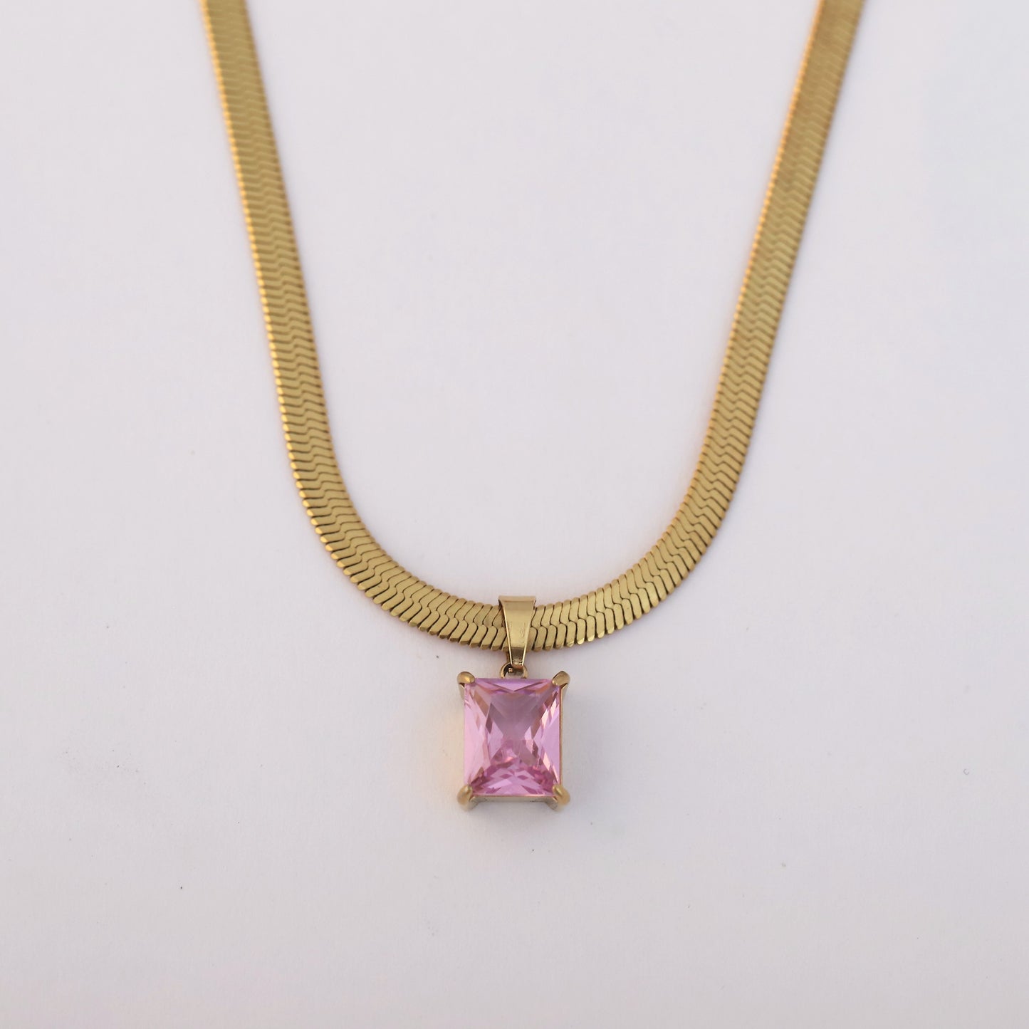 Pink Gem Snake Chain Necklace - ZIPPORY