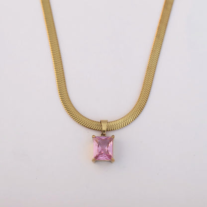 Pink Gem Snake Chain Necklace - ZIPPORY
