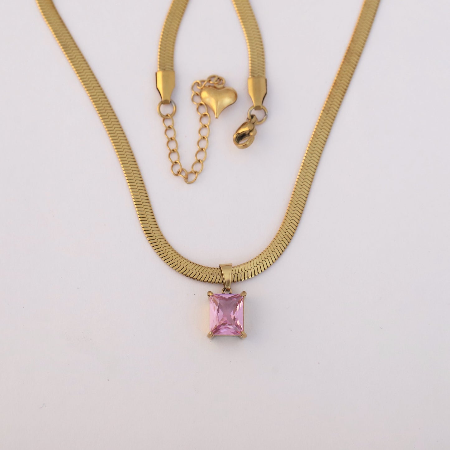 Pink Gem Snake Chain Necklace - ZIPPORY