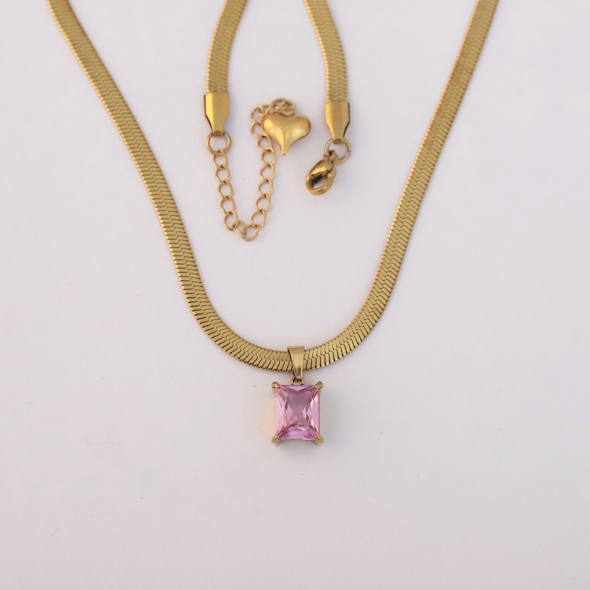 Pink Gem Snake Chain Necklace - ZIPPORY