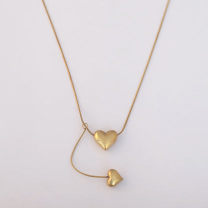 Modern Romance Dual Heart Gold Plated Necklace - ZIPPORY