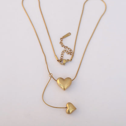 Modern Romance Dual Heart Gold Plated Necklace - ZIPPORY