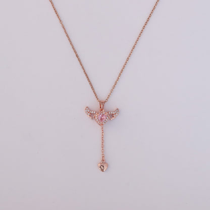 Rose Gold Angel Heart Lariat Necklace - ZIPPORY