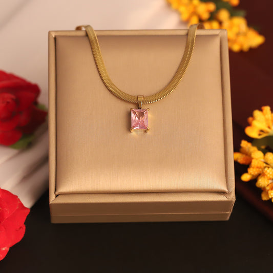 Pink Gem Snake Chain Necklace - ZIPPORY