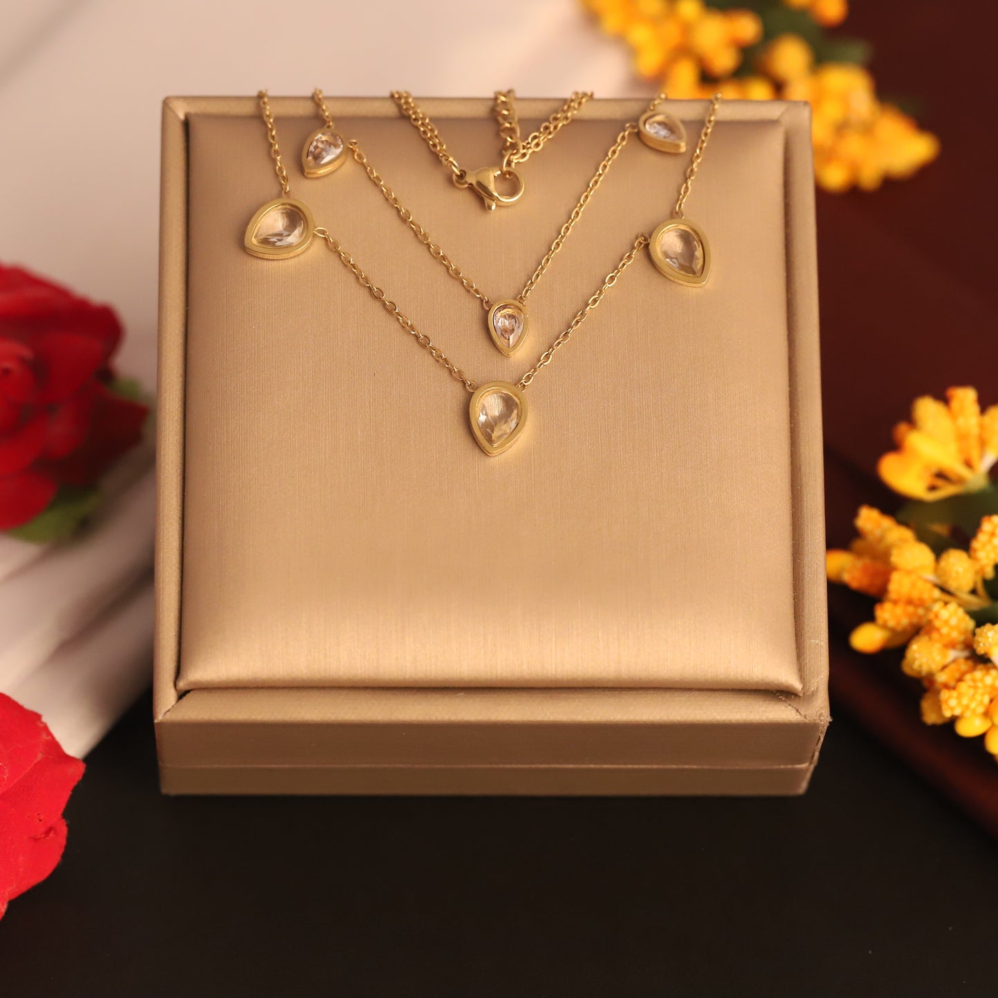 Elegant Multi Crystal Teardrop Necklace - ZIPPORY