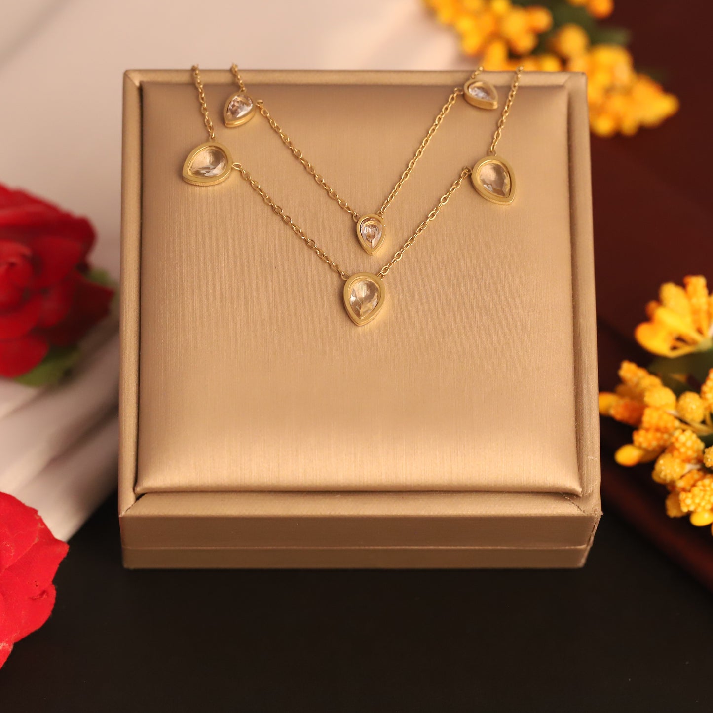 Elegant Multi Crystal Teardrop Necklace - ZIPPORY