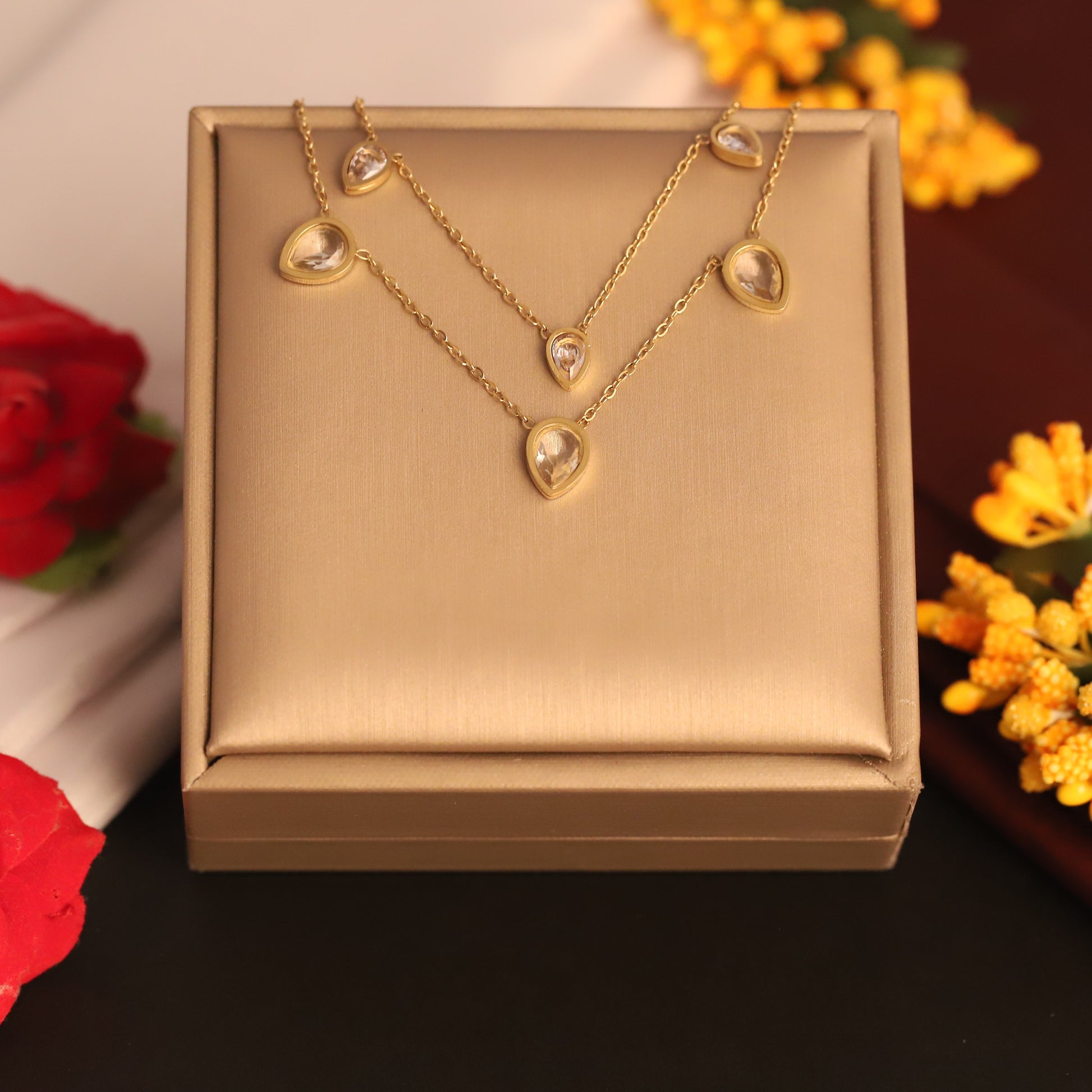 Elegant Multi Crystal Teardrop Necklace - ZIPPORY