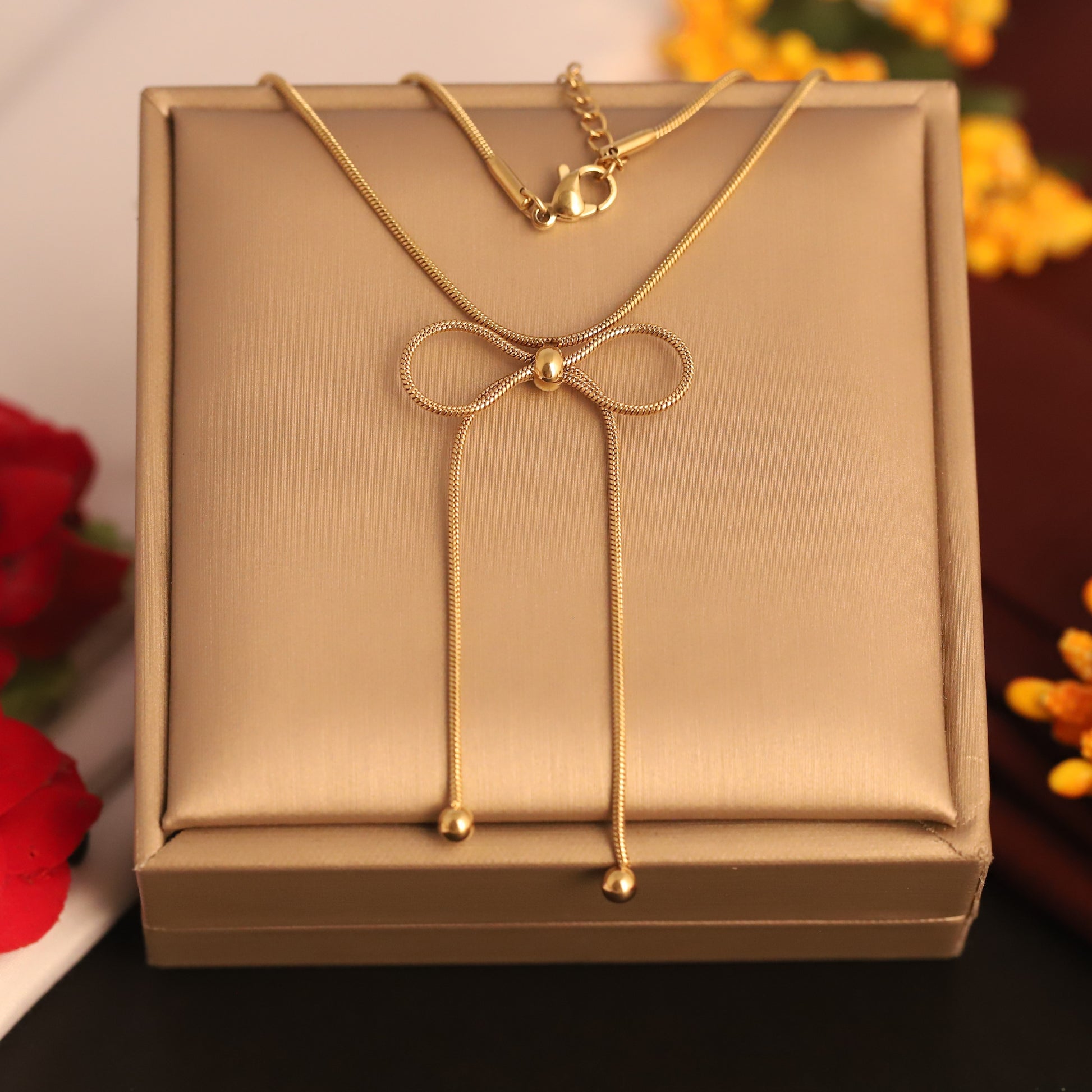 Minimalist Bow-Tie 22K Gold Plated Necklace - ZIPPORY