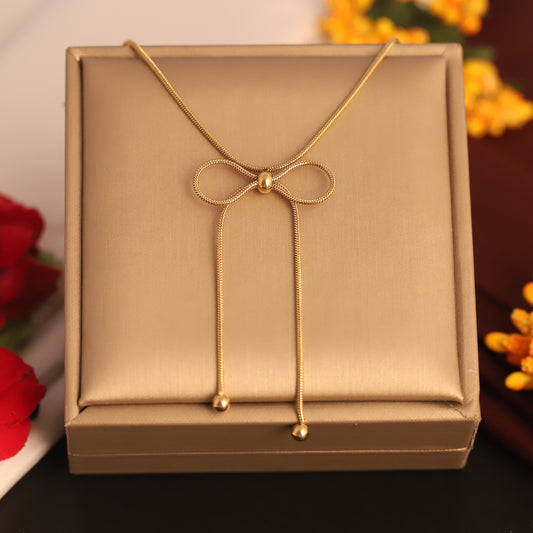 Minimalist Bow-Tie 22K Gold Plated Necklace - ZIPPORY