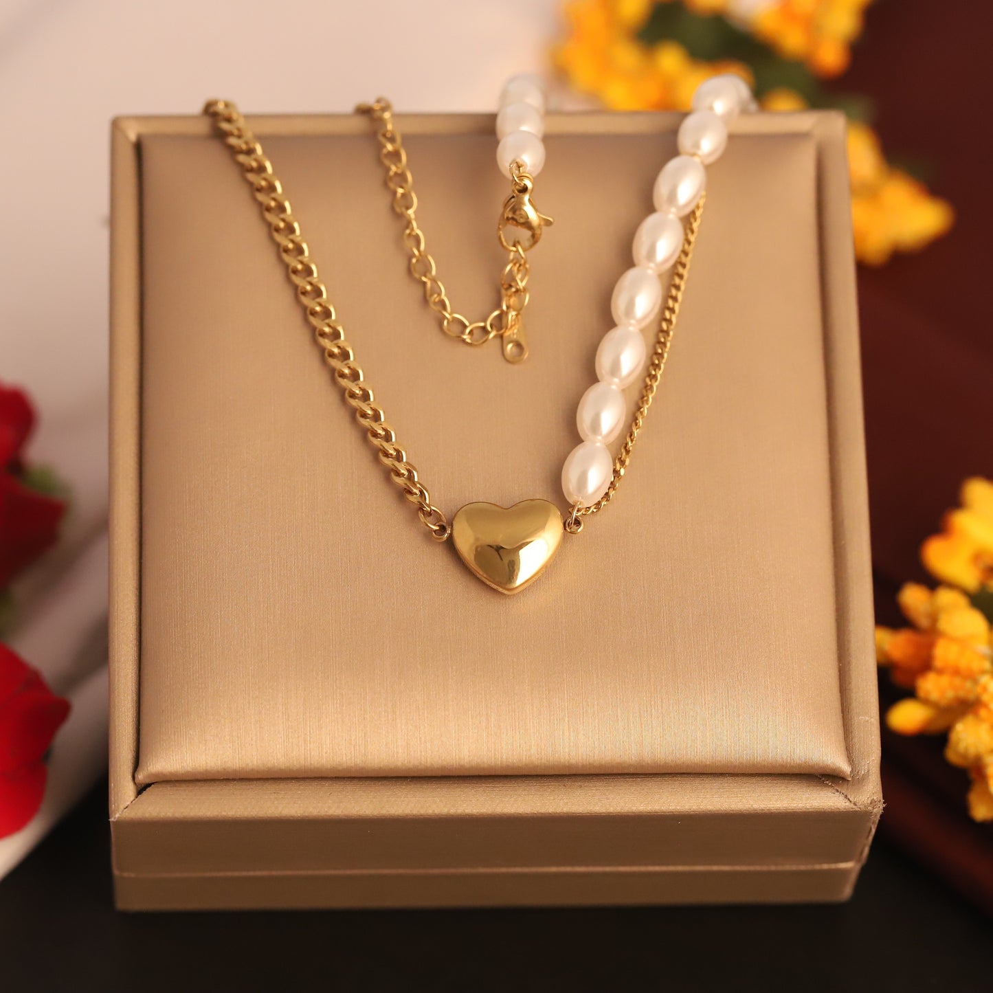 Elegant Pearl and Gold Finish Dual Chain Necklace - ZIPPORY