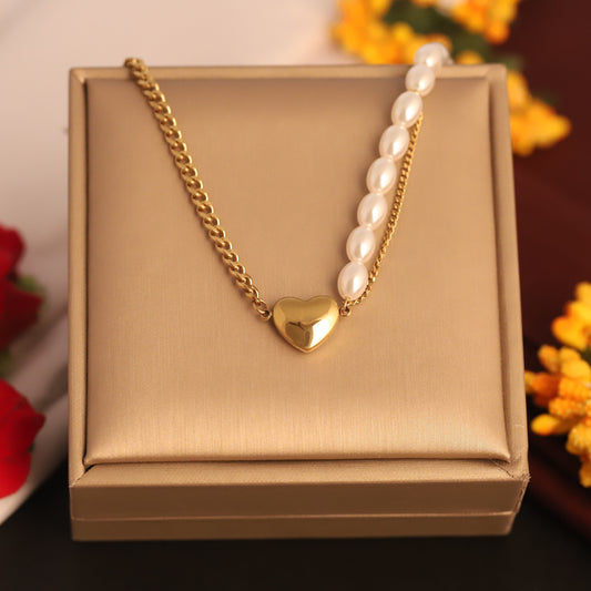 Elegant Pearl and Gold Finish Dual Chain Necklace - ZIPPORY
