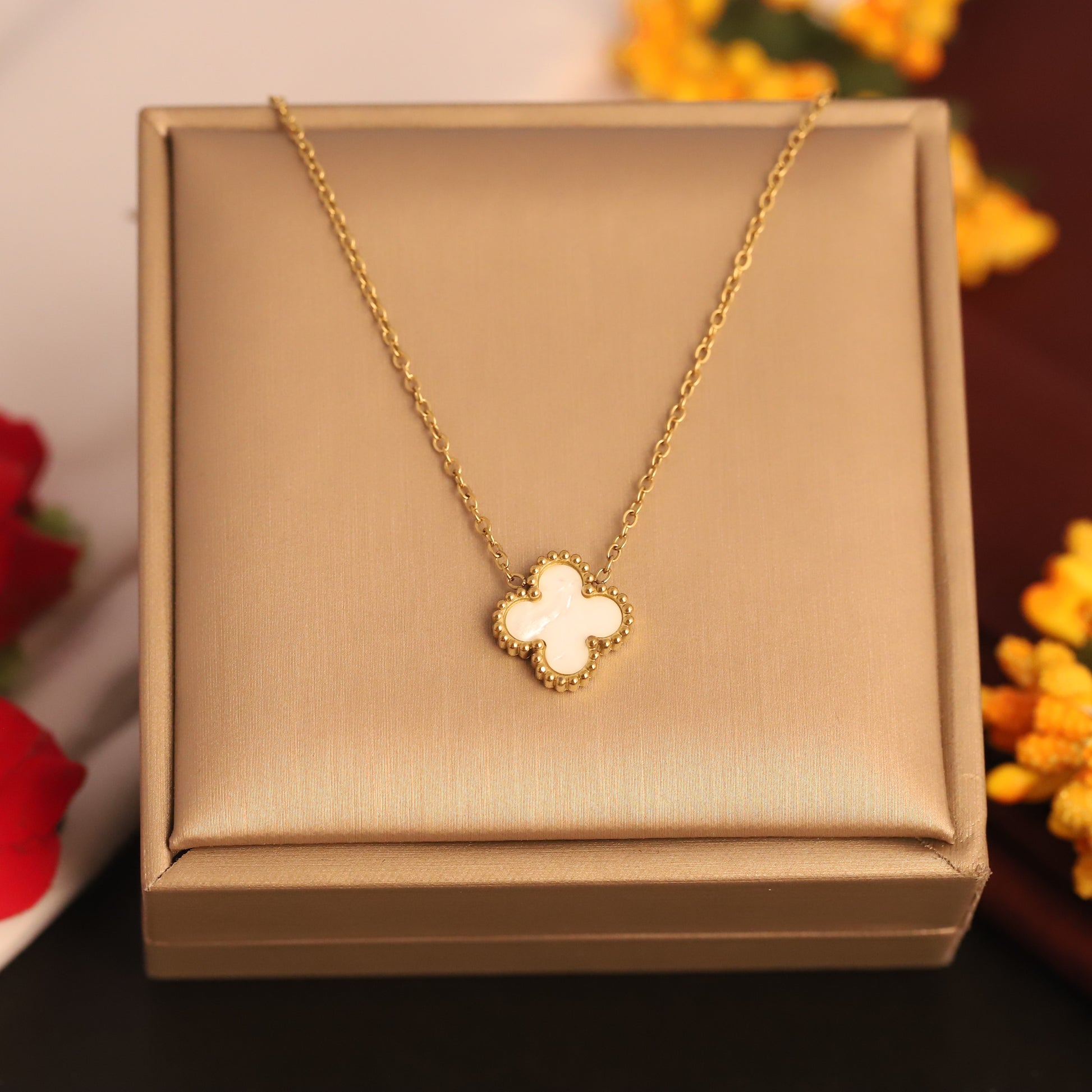 22K Gold Plated White Clover Necklace - ZIPPORY