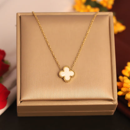 22K Gold Plated White Clover Necklace - ZIPPORY