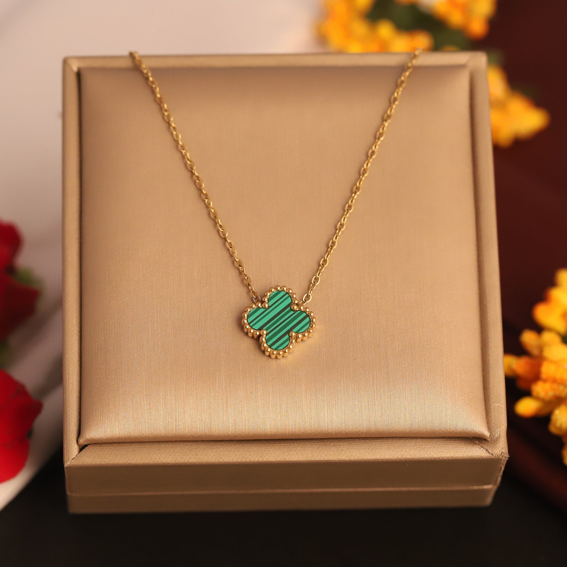 22K Gold Plated Green Clover Necklace - ZIPPORY