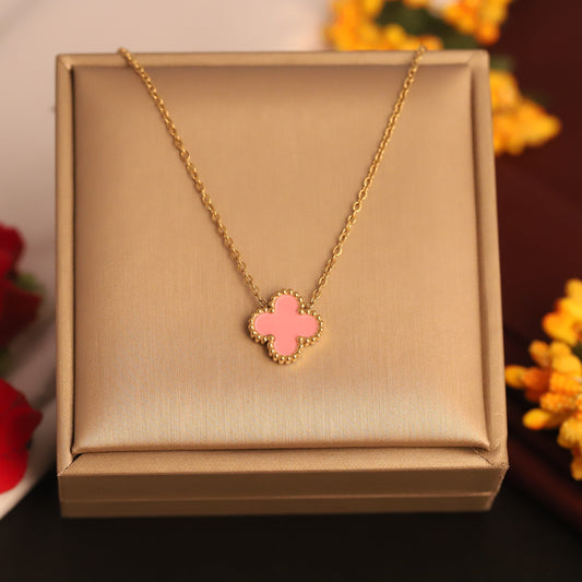22K Gold Plated Pink Clover Necklace - ZIPPORY