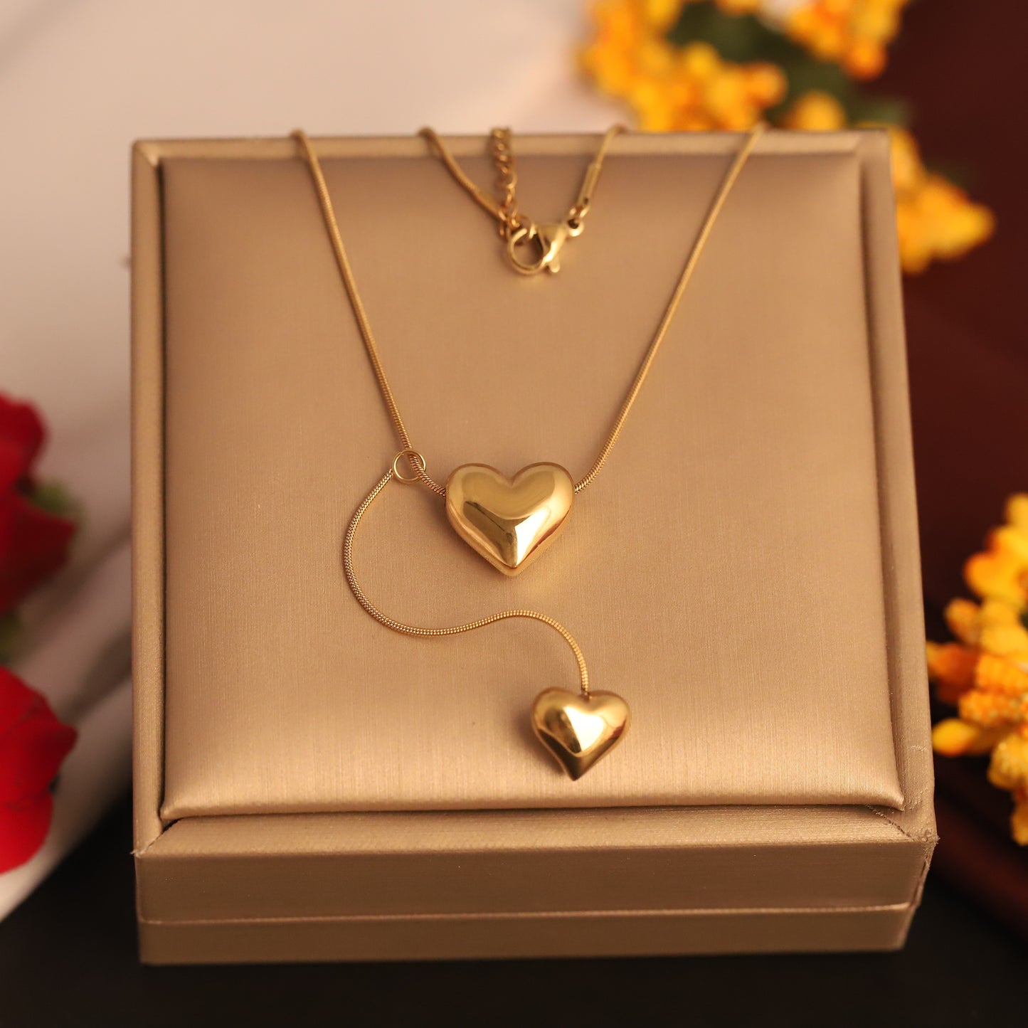 Modern Romance Dual Heart Gold Plated Necklace - ZIPPORY