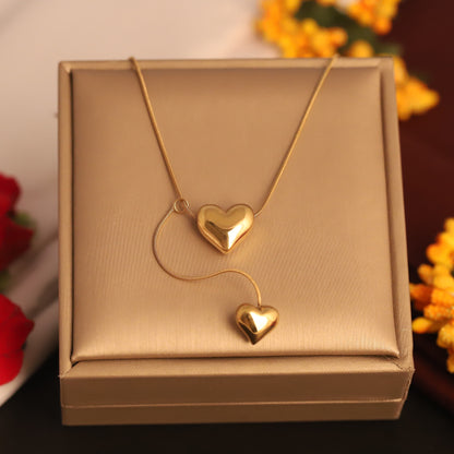 Modern Romance Dual Heart Gold Plated Necklace - ZIPPORY