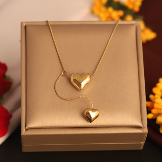 Modern Romance Dual Heart Gold Plated Necklace - ZIPPORY
