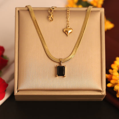 Black Gem Snake Chain Necklace - ZIPPORY