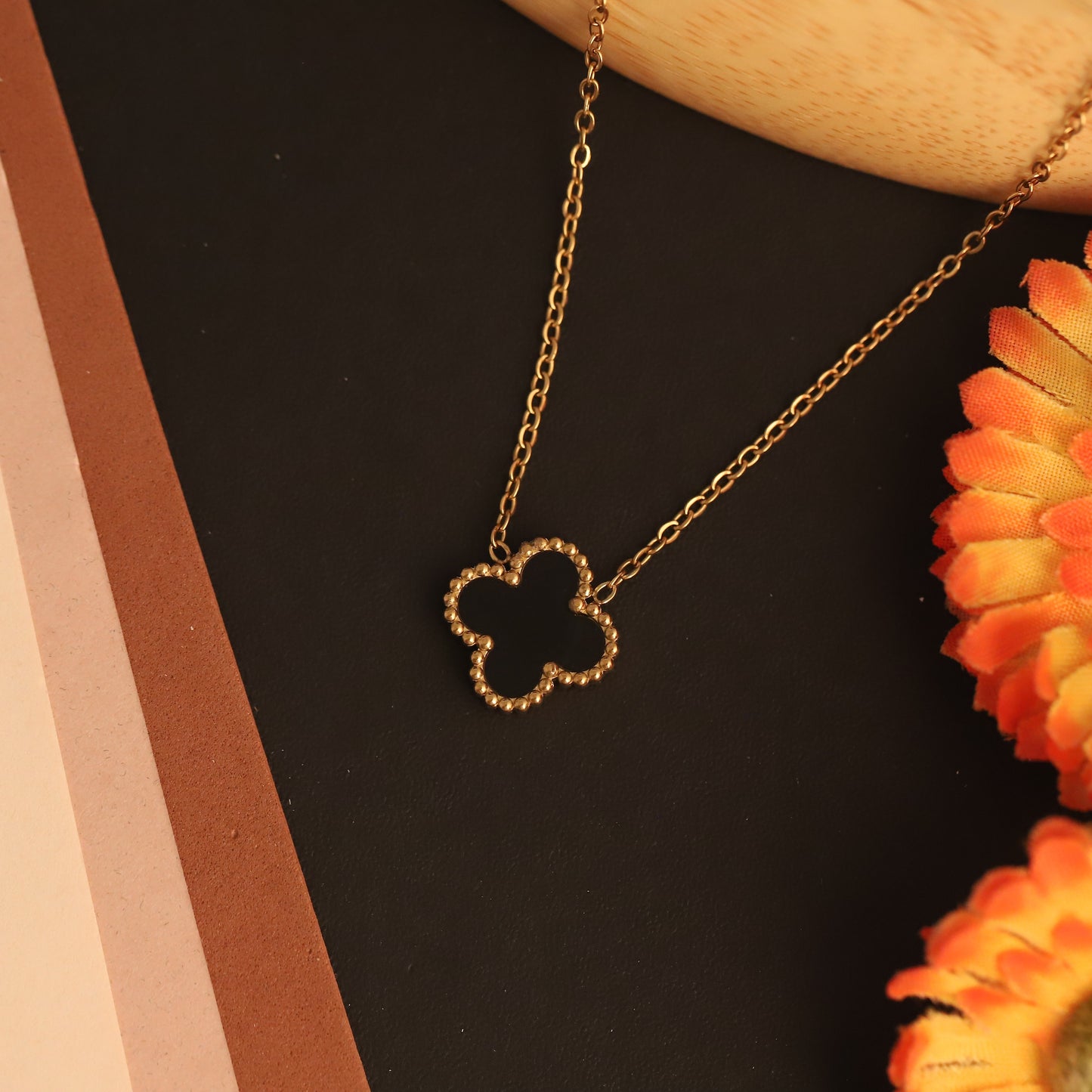 22K Gold Plated Black Clover Necklace - ZIPPORY