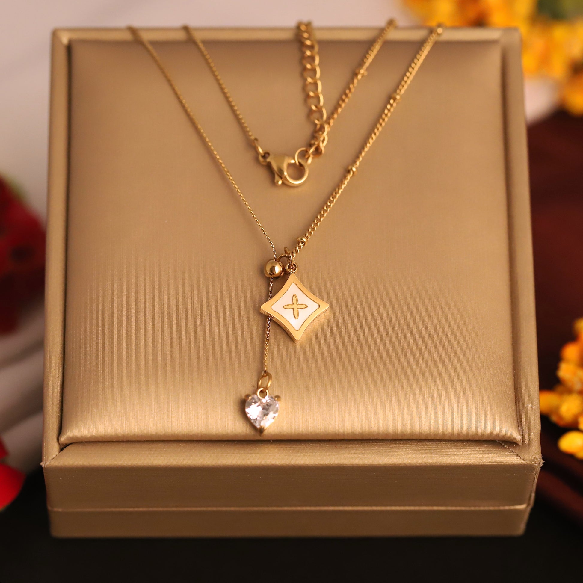 Golden Embrace Heart Charm Pendant Necklace - ZIPPORY