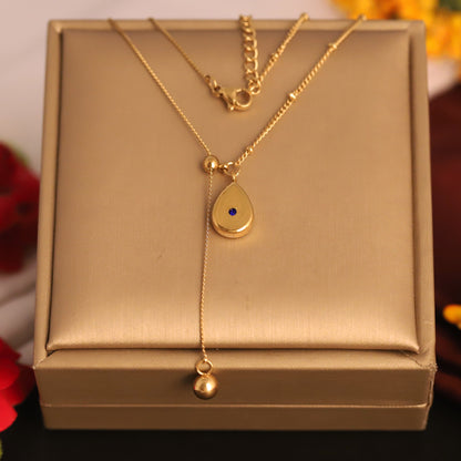 Elegant Teardrop with Subtle Blue Stone Pendant Necklace - ZIPPORY