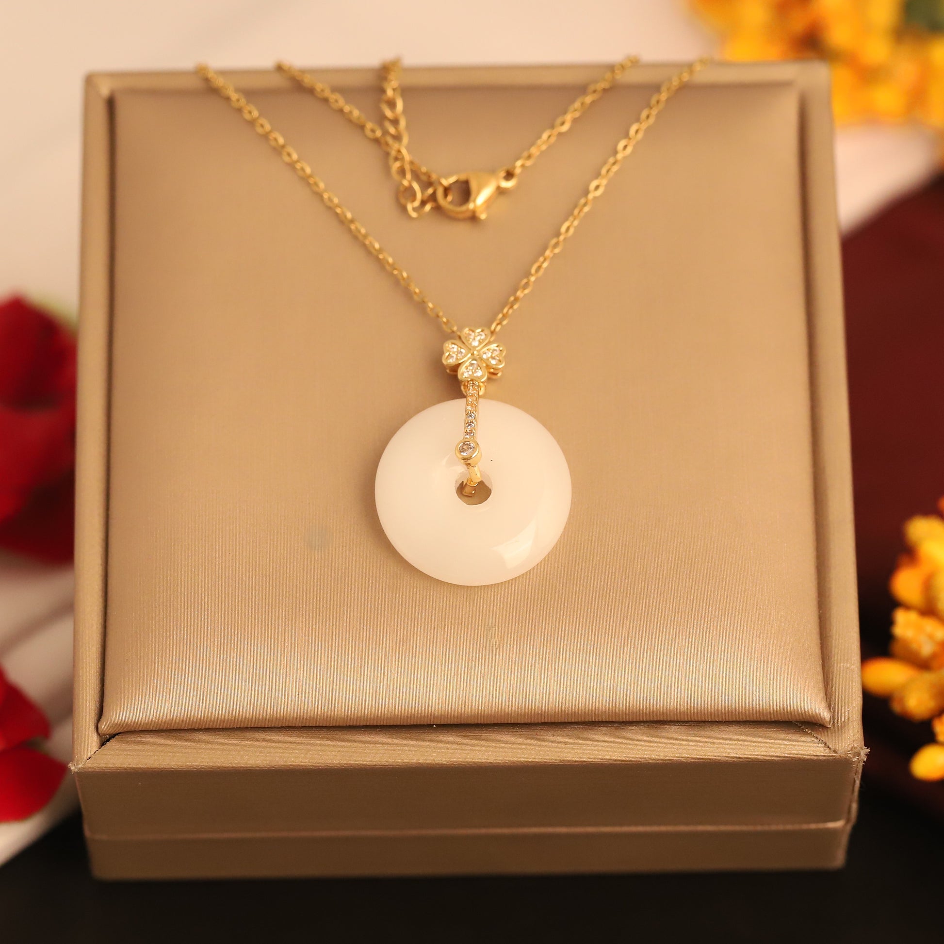 Ivory Bloom Pendant Necklace -Jade-Inspired Charm - ZIPPORY